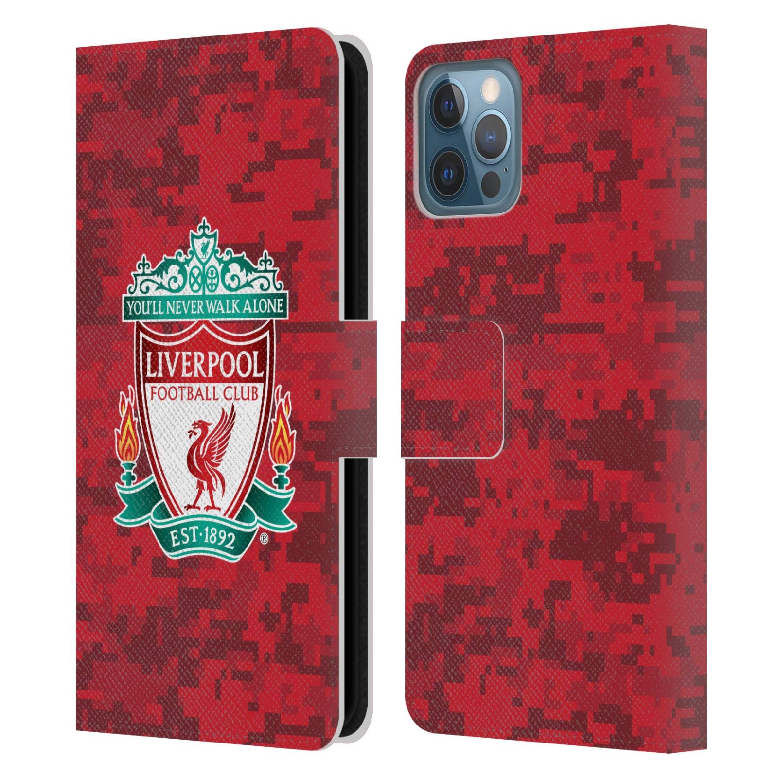 Head Case Designs Officially Licensed Liverpool Football Club Home Red Crest Digital Camouflage Leather Book Wallet Case Cover Compatible With Apple iPhone 12 / iPhone 12 Pro โ image 1