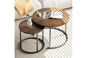 aboxoo Coffee Table Nesting Round Table Set of 2 Side Table with Sturdy Metal Frame for Living Room Bedroom Apartment Modern 