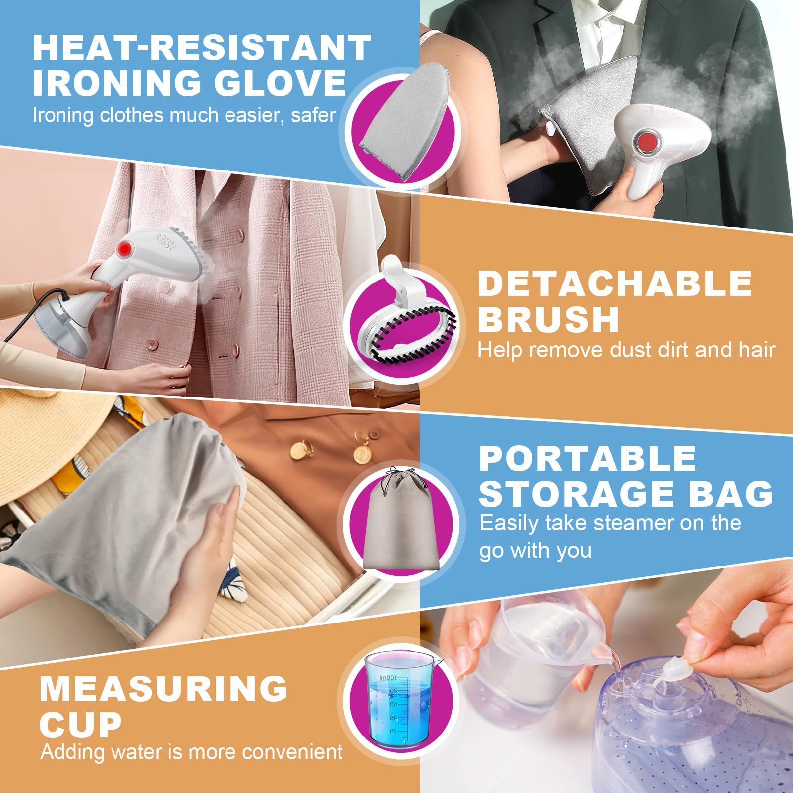 30S Fast Heat-up Remove Wrinkles Steamer for Clothes, 1350W Handheld Clothes Steamers for Home Curtains Clothes, Garment Steamers with 380ML Detachable Water Tank and Heat Insulation Gloves