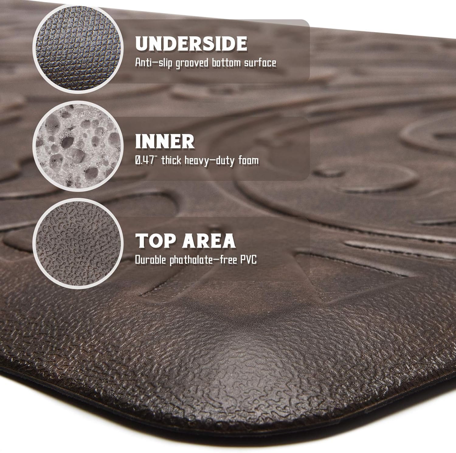 KMAT Kitchen Mat Cushioned Anti-Fatigue Floor Mat Waterproof Non-Slip Standing Mat Ergonomic Comfort Floor Mat Rug for Home, Office, Sink, Laundry, Desk 20"(W) x 39"(L), Brown: Kitchen & Dining