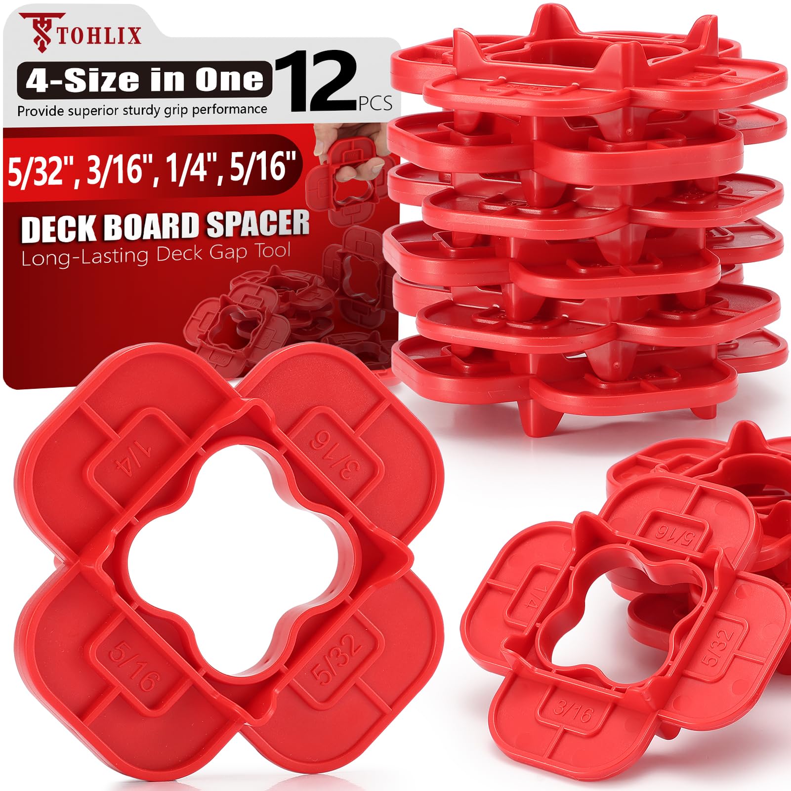 12 Packs 4-in-1 Multi-Size Deck Spacer Tool