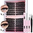 EYDEVRO Fluffy Lash Clusters Kit 80D100D Volume Lash Extension Kit 280 Pcs Left/Right Cluster Eyelash Extension Kit D Curl Thick Mega Lash Clusters with Waterproof Lash Bond and Seal and Lash Tweezers