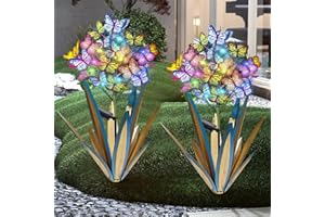 Homight Solar Metal Agave Butterfly Flower Stick Garden Sculpture - Outdoor Gift, Christmas Lights - Swaying Butterfly Garden Lights (2 PCS Blue)