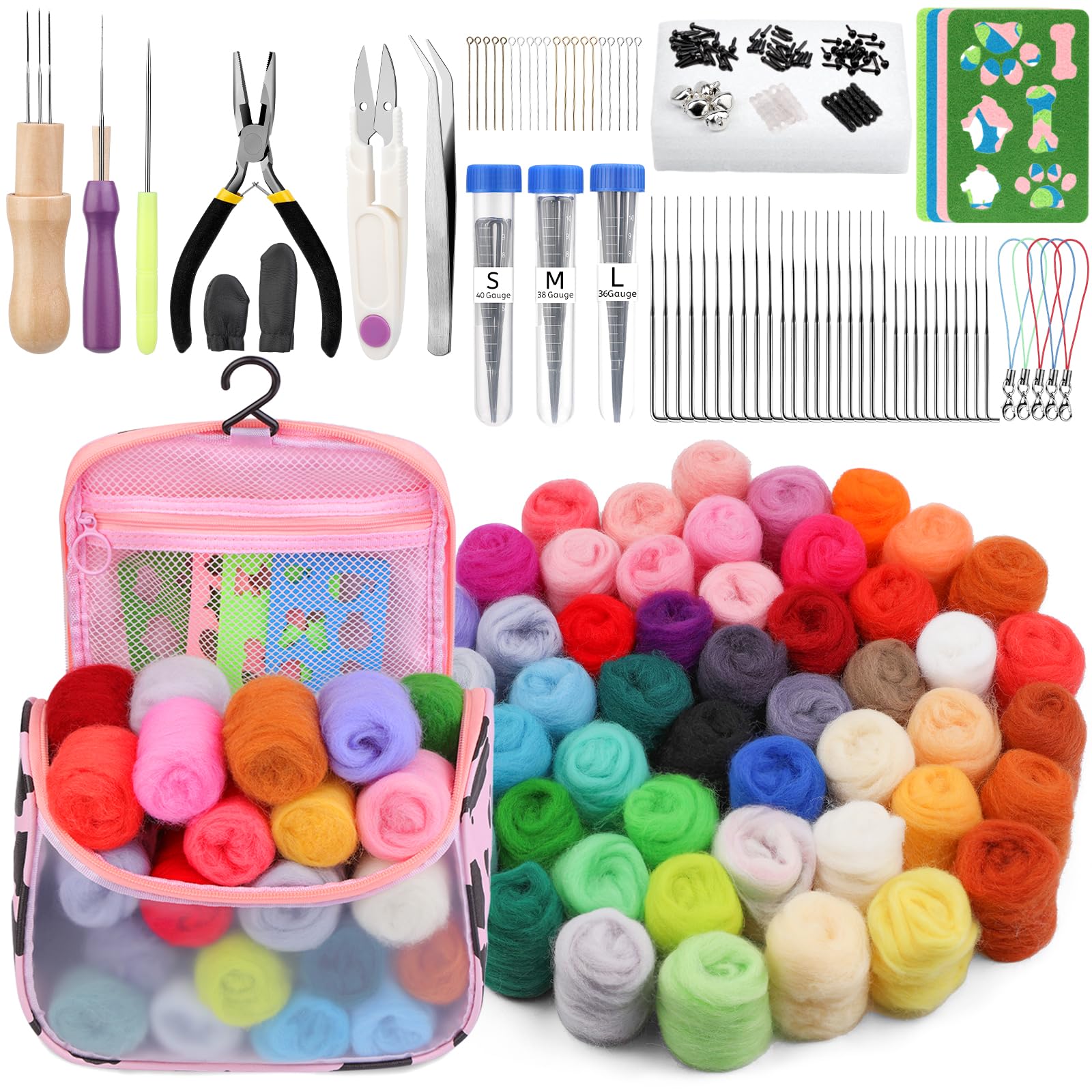dipeer 228 Pcs Needle Felting Kit, 50 Colors Felting Kit for Beginners Adults with Felting Needles Storage Box Needle Felting Tools and Supplies for Beginners DIY Craft Lovers