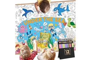 FAISLY 72x35.5In Coloring Table Cloth for Kids with 12 Colors Marker Set,Giant Coloring Poster for Classroom Wall,Large Coloring Sheets for Family Gatherings/Holiday Celebrations/Classroom Activities