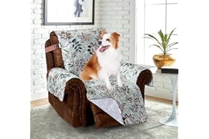 Brilliant Sunshine Beautiful Burgundy Flowers Quilted Recliner Slipcover, 26" Seat Width, Slip Resistant Furniture Protector, 2" Strap, Washable Reclining Chair Cover for Pets, Kids, Dogs, Cats, Green