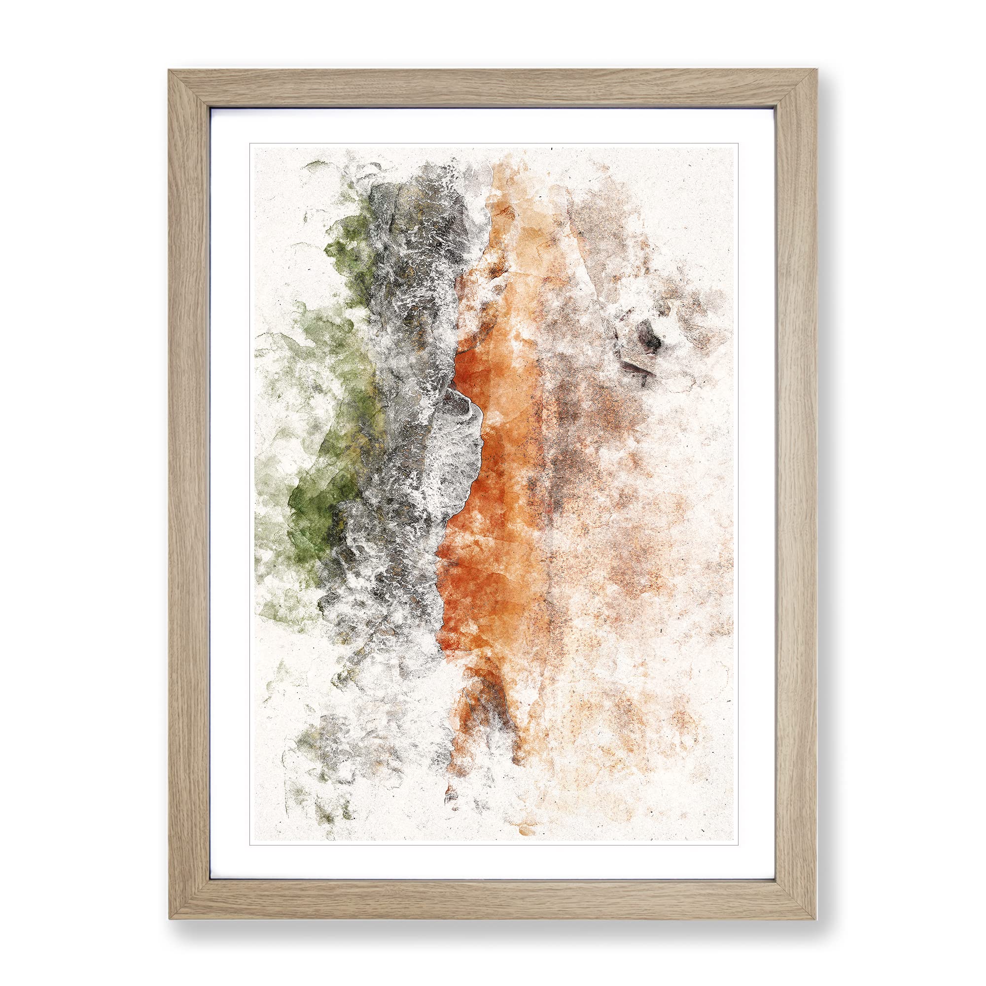 Aberdeen Beach In Scotland Watercolour Modern Framed Wall Art Print, Ready to Hang Picture for Living Room Bedroom Home Office Décor, Oak A4 (34 x 25 cm)