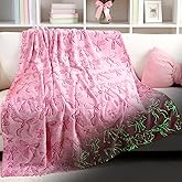 Hahafelt Pink Bow Blanket Valentine Glow in The Dark Blanket Soft Cozy Flannel Glow Throw Warm Luminous Throw Gift for Girls Boys Nursery Bed Sofa Couch Travel Holiday Birthday, 50" x 60"