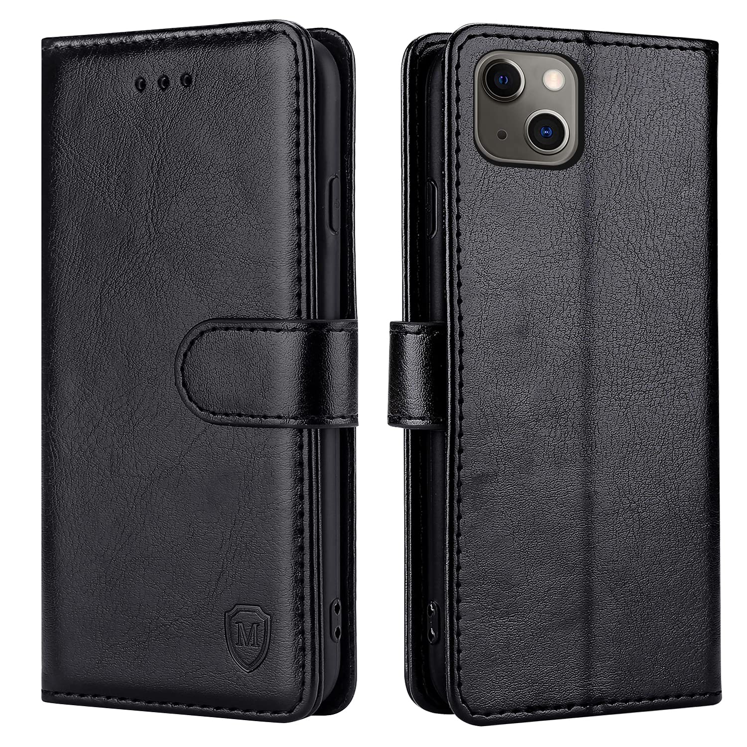 FMPCUON Case For Apple iPhone 13 mini,High-grade Leather Flip Wallet Phone Case Cover for Apple iPhone 13 mini 5.4 Inches [Card Slots] [Kickstand] [Magnetic Closure]-(Black) — image 1