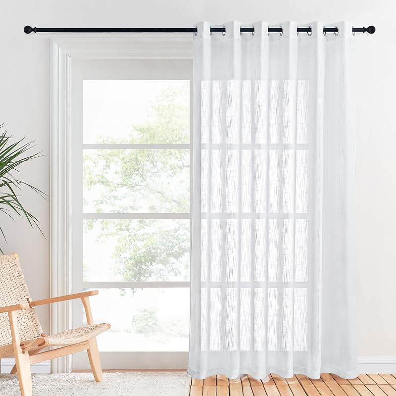 PONY DANCE White Door Net Curtain 80x84 Linen Textured Eyelet Panel