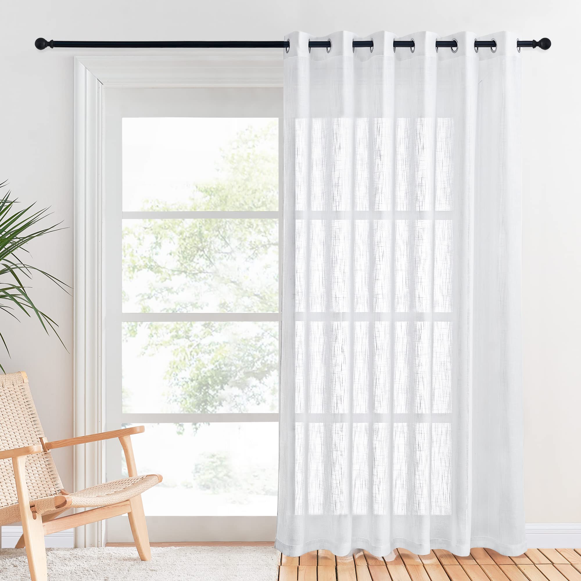 PONY DANCE White Door Net Curtain - Extra Long Linen Curtain Eyelet Top Sliding Glass Door Partition Thick Sheers Privacy Protected Sheer Panel, 1 Panel, W 80 inch x L 84 inch — image 1