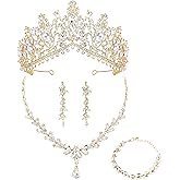 Oriamour Gold Tiaras and Crowns for Women,Earrings Necklace, Crystal Bridal Jewelry Set, Costume Party Halloween Prom Pageant Jewelry for Women