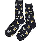 SockFly Martini & Drink Dress Socks Funny Novelty Crazy Fun Design Men Size 8-12 Cotton Casual Crew Colorful Funky Fancy Socks Gift for Men