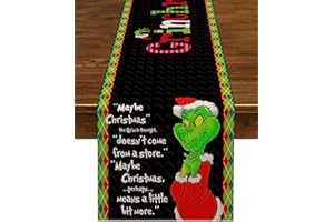 Nepnuser Merry Grinchmas Table Runner Green Elf Winter Holiday Party Decor Xmas Home Kitchen Dining Room Indoor Decoration (Black, 13" x 72")