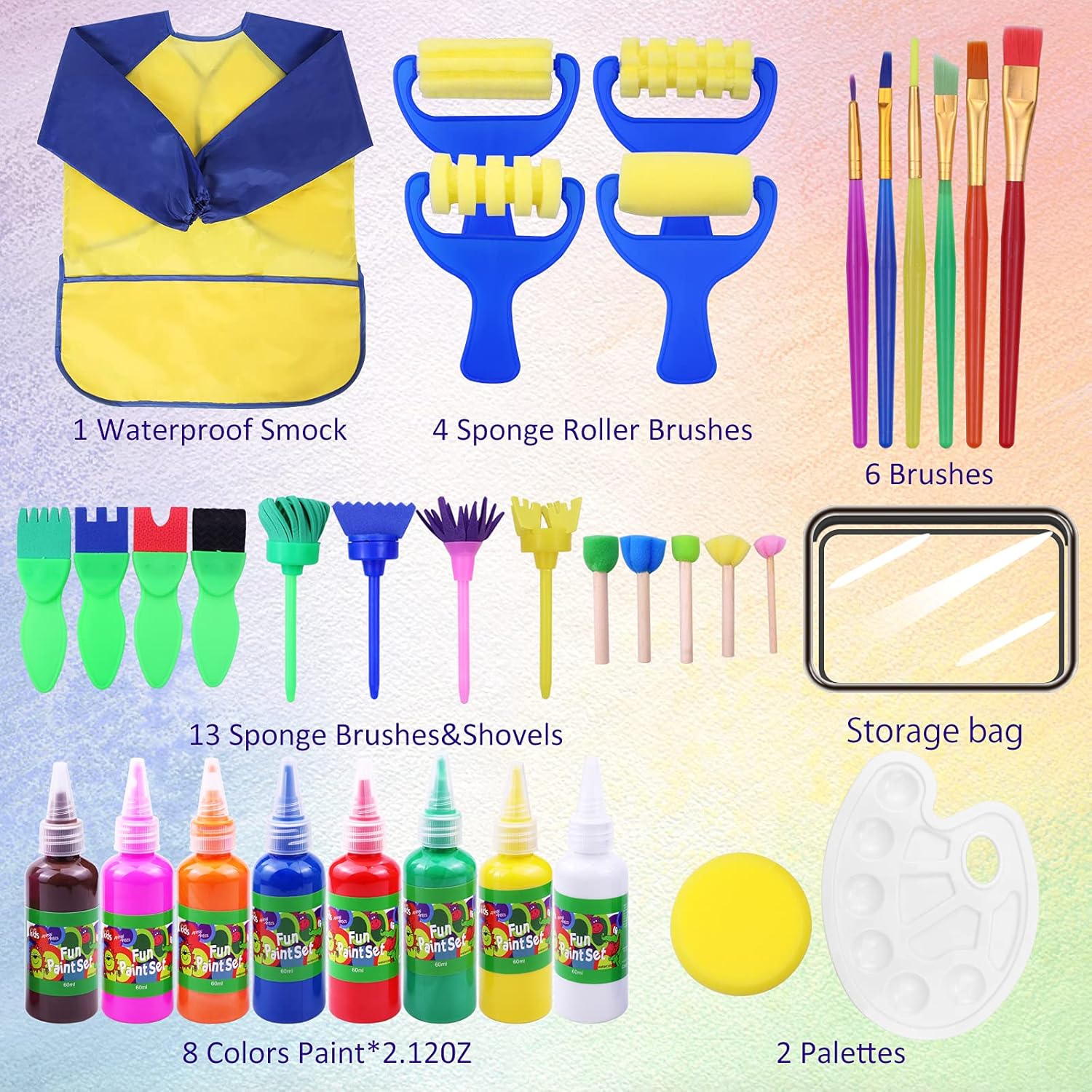 Early Learning Kids Paint Set, Twinbuys Washable Paint Set with Assorted Sponge Paint Brushes for Kids, Including 8 Finger Paint for Toddlers: Arts, Crafts & Sewing