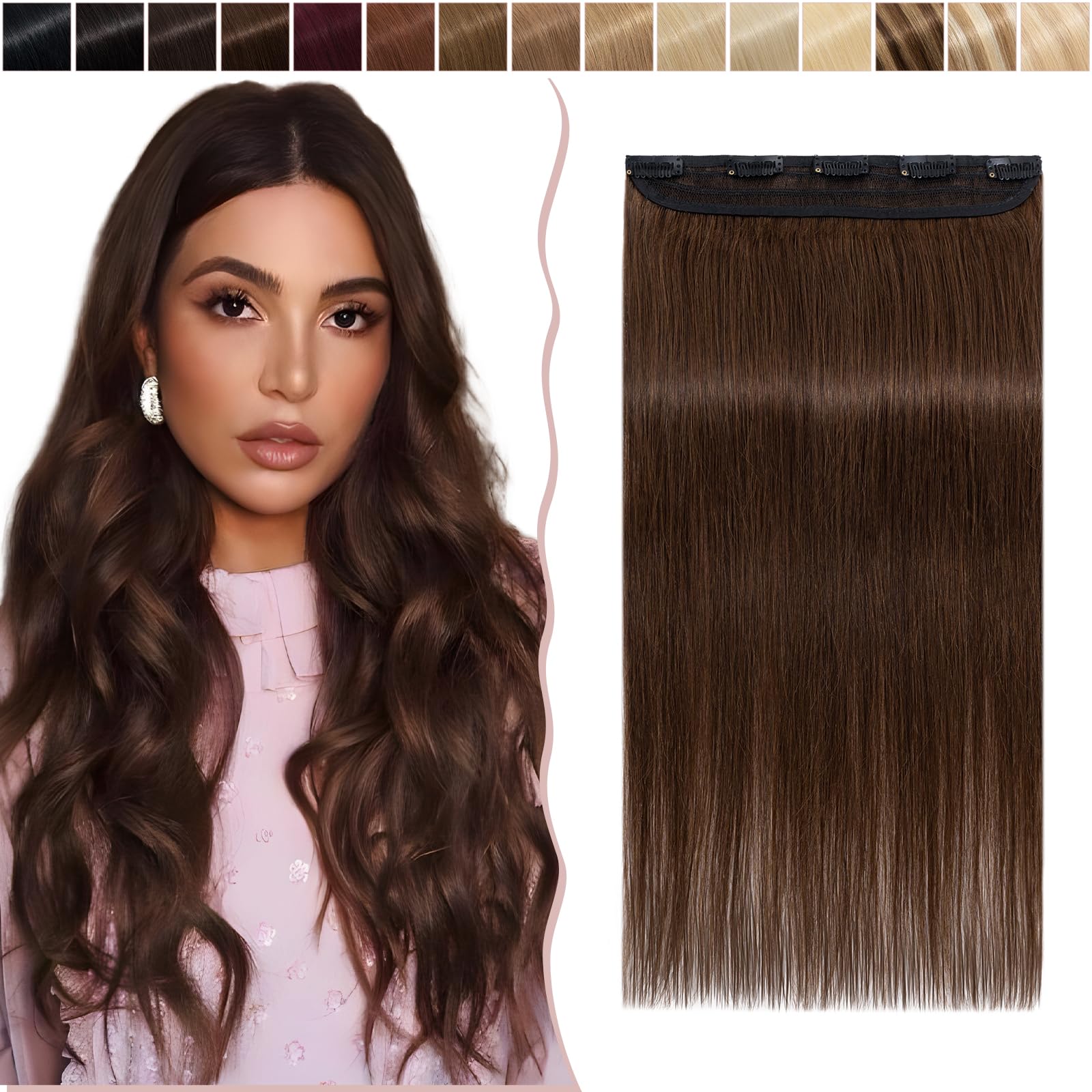 18 inches SEGO One Piece Clip in Remy Real Hair Extensions Human Hair [#4 Medium Brown] Hairpieces for Women 3/4 Full Head Straight (50g)
