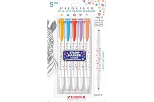 Zebra Pen Mildliner Dual-Tip Stamp Marker, Water-Based Pigment Ink, Extra Fine Bullet & Assorted Shape Stamp Tips, Assorted Colors, 5-Pack (73305)
