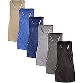 Sexy Basics Womens 6 Pack Active Sport Wide Arm-Hole Loose Fit Work Out Racer Back Tank Tops