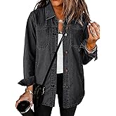 luvamia Denim Jackets for Women Trendy Long Sleeve Button Down Shirt Jacket Jean Shacket with Pocket Western Work Jacket