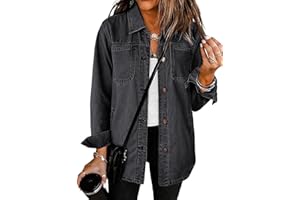 luvamia Denim Jackets for Women Trendy Long Sleeve Button Down Shirt Jacket Jean Shacket with Pocket Western Work Jacket