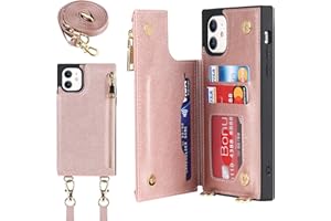 Jaorty Crossbody Wallet Case for iPhone 11 with Card Slot Holder,iPhone 11 Magnetic Flip Folio Purse Case, PU Leather Zipper Handbag with Detachable Lanyard Strap 6.1" (Rosegold)
