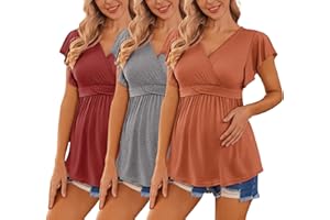Ekouaer Maternity Shirts 3 Packs Flying Short Sleeve Nursing Tops Pregnancy Clothes