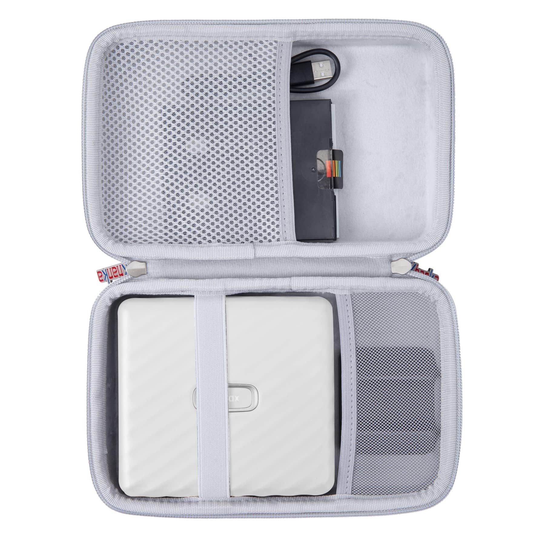 Khanka Case for Fujifilm Instax Link Wide Photo Printer,Carrying Bag with Pocket for Instax Link Wide Accessories (Case + Photo Album, Ash White)