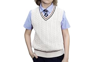 BOBOYOYO Boys Sweater Vest Unisex Cable Knit 100% Cotton Toddler Uniform Vest for Little Big Childrens Kids Teenage Girls