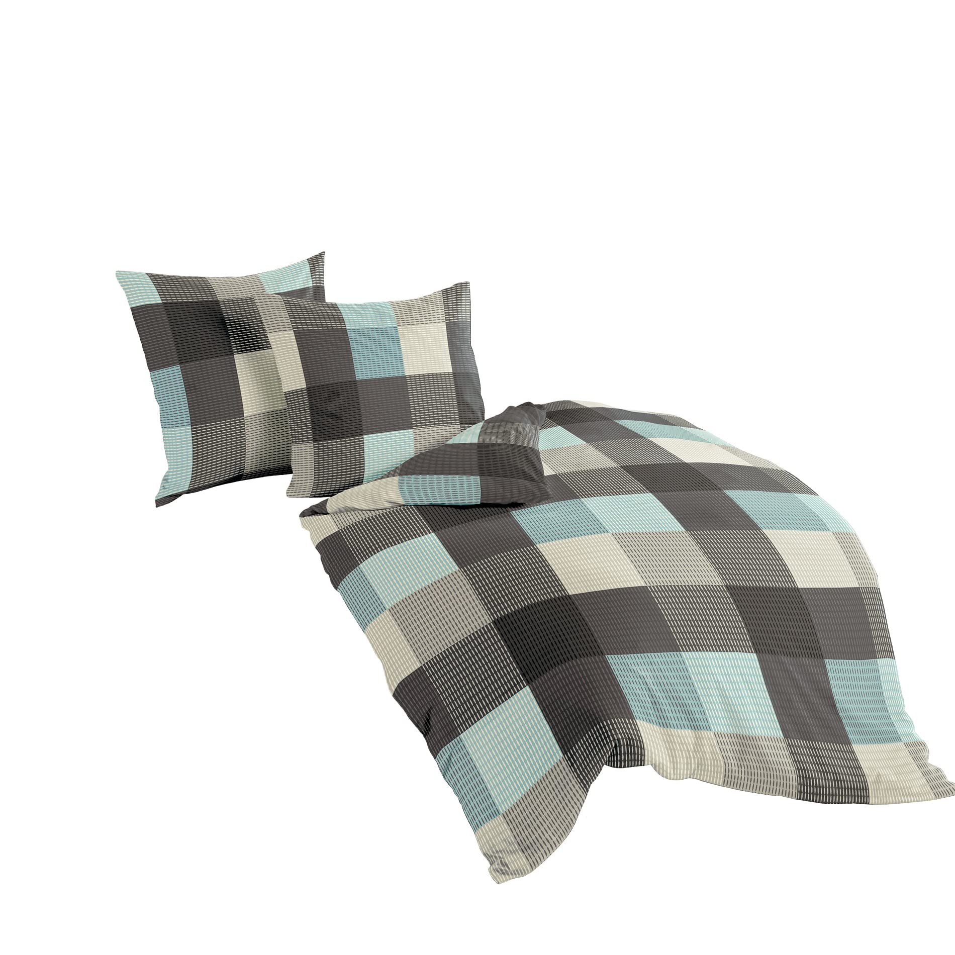 Bierbaum 6452_02 Flannelette Bedding Design 155 x 220 cm and 80 x80 cm Turquoise