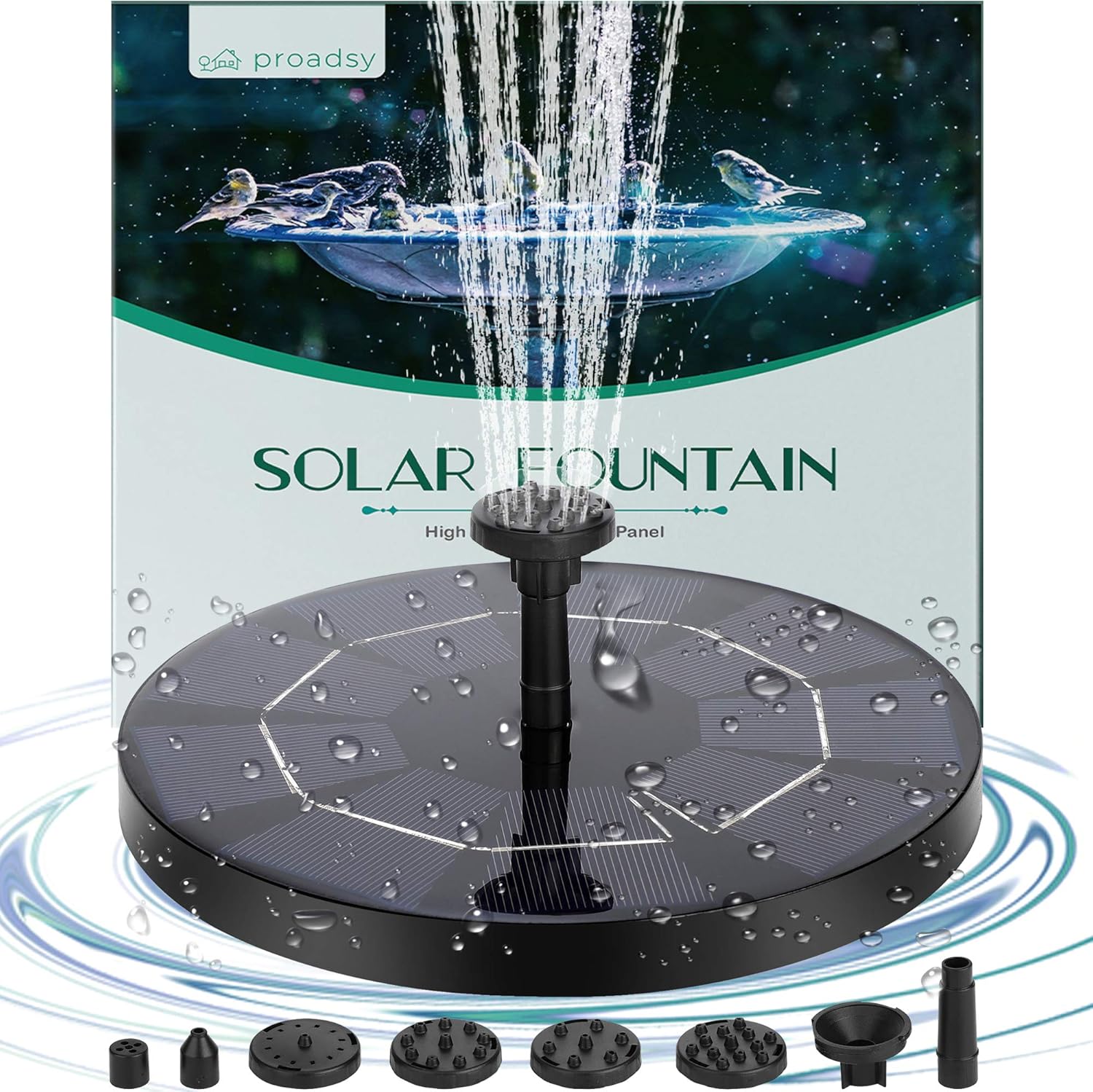 Solar Fountain Kit, Proadsy 3.0W 1200mAh Solar Bird Bath Fountain Pump for Bird Bath, Garden, Pond, Pool, Outdoor, 2020 Upgrade