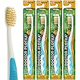 MOUTHWATCHERS Soft Kids Toothbrushes, 4 Pack, Manual Flossing Toothbrush, Ultra Clean, Blue Childrens Toothbrushes, by Dr. Plotka's