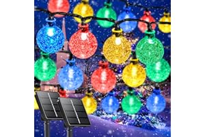 LORRYTE Multicolor Solar Christmas String Lights Outdoor, 2-Pack 100 LED 64FT Crystal Globe Solar Lights Outdoor Waterproof with 8 Lighting Modes, Christmas Decorations for Xmas Tree Wedding Patio Party