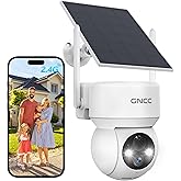 GNCC Solar Security Cameras Wireless Outdoor 2.4G WiFi, 360° View, Solar/Battery Powered, AI Human Detection, Color Night Vision, 2-Way Audio, Spotlight Siren Alarm, IP65 Waterproof, SD/Cloud Storage