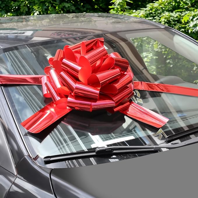 WXJ13 16" Bright Red Car Bows with 6m Ribbon for Christmas Presents