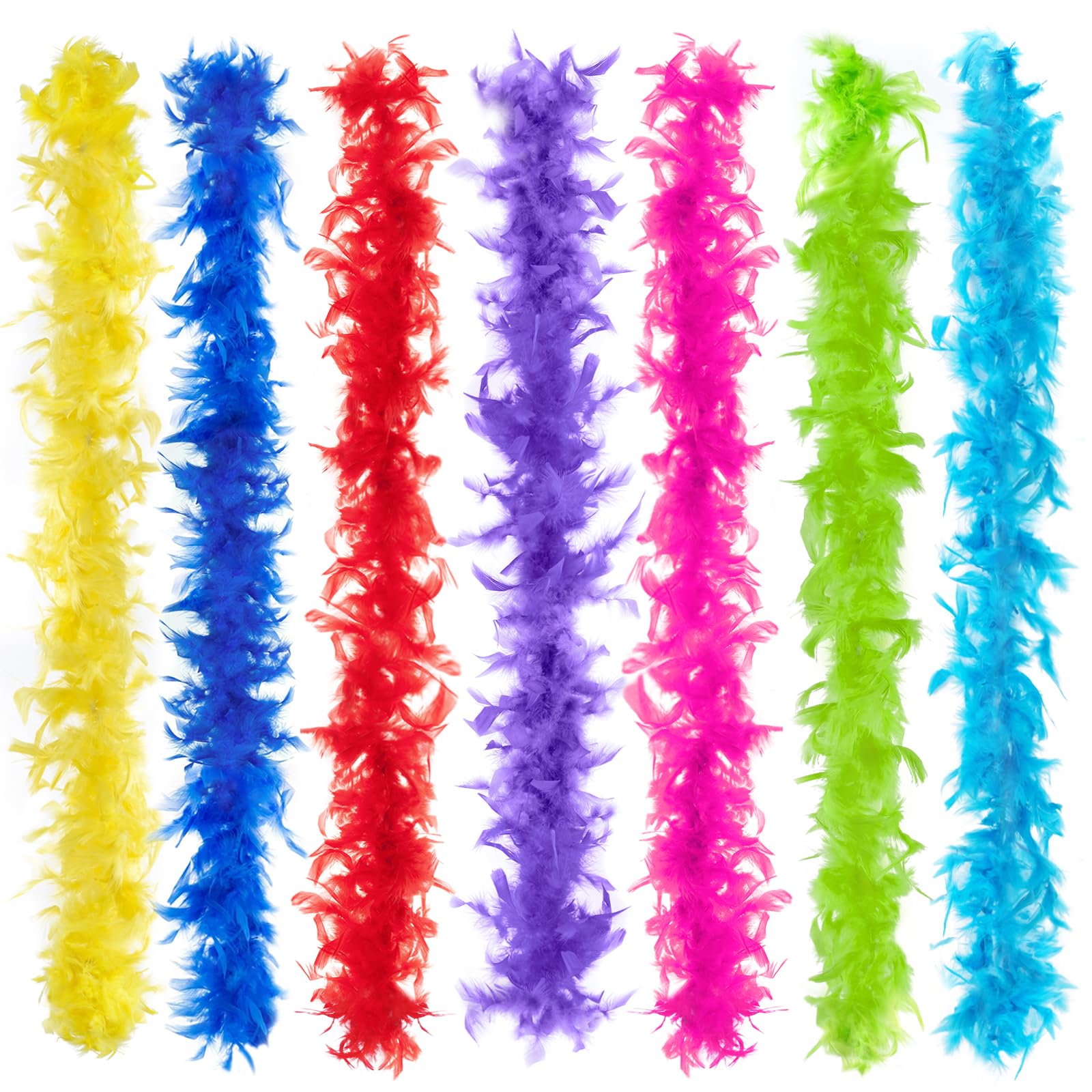 Anjing 7 Pcs Feather Boa, 6.6ft/2m Feather Bower for Women, Multicolor Feather Boas for Carnival, Christmas, Halloween, Cosplay, Party Decorations and Home Decoration