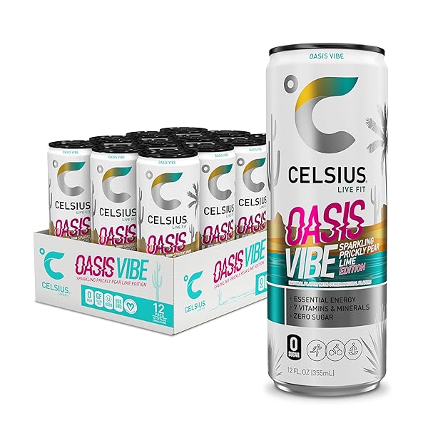 CELSIUS OASIS VIBE SPARKLING PRICKLY PEAR LIME, SUGAR...