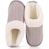 LOKIMSI Women's Cozy Knit Slippers with Faux Fur Lining Memory Foam - Non-Slip Rubber Sole Indoor/Outdoor Winter House Shoes for Warmth and Comfort