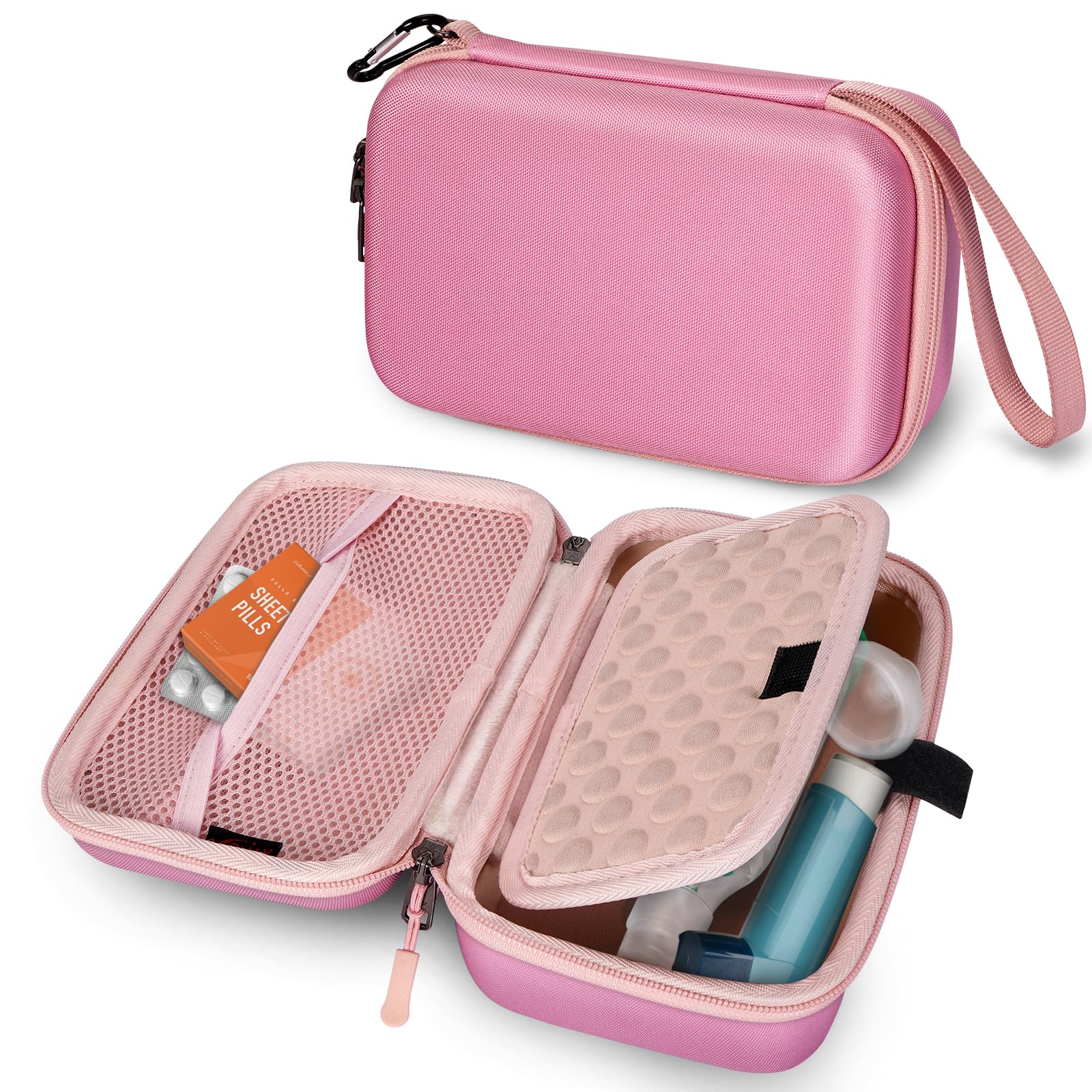 MEDMAX Hard Shell Case for Portable Nebulizer Asthma Inhaler, Shockproof Anti-Scratch Travel Carrying Case for Personal Inhalers Nebulizador for Breathing Problems Handheld Nebulizer (Pink)