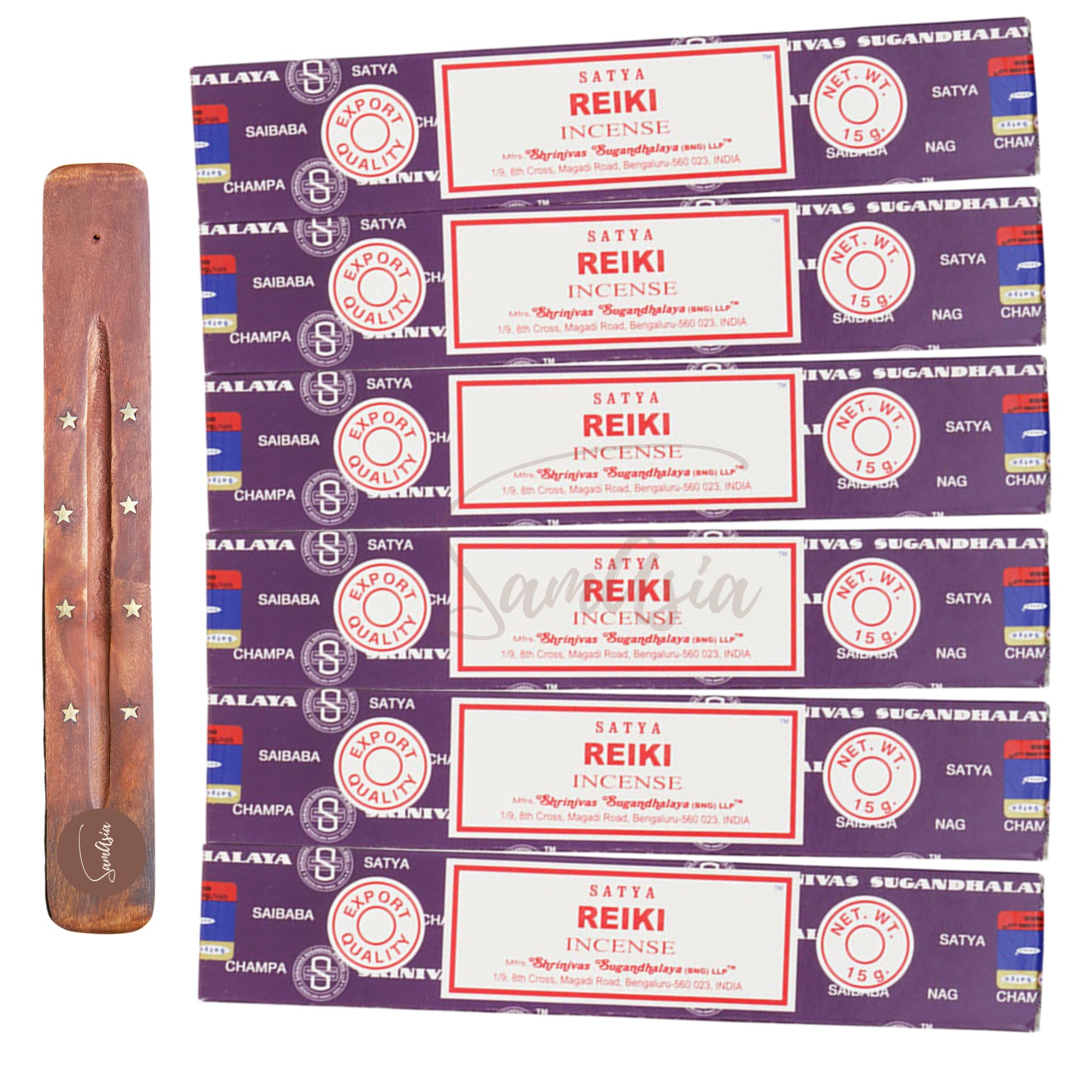 Satya Nag Champa Rieki Incense Sticks | x6 pack | with SAMASIA incense sticks holder | Used for Aromatherapy, Spa, Yoga, Weddings, Meditation, Healing, Positivity and Relaxation