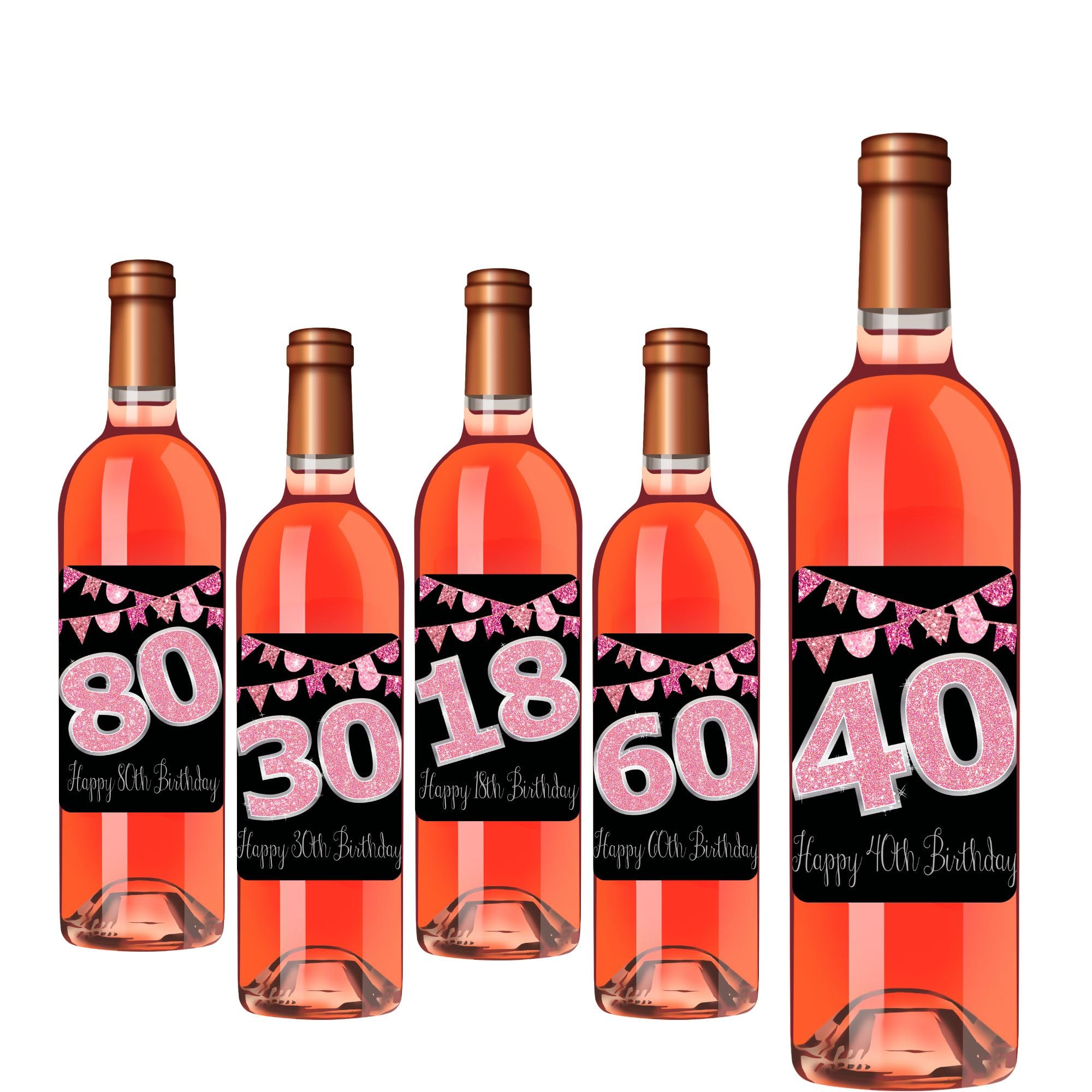 Eternal Design 50th Birthday Bottle Label/Sticker Wine Gift Pink Glitter