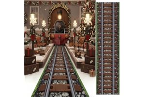Haull 1 Pack 118 x 39 Inch Christmas Express Train Decorations Railroad Track Aisle Runner Wild West Train Party Tablecloth Table Cover Floor Runner for Christmas Birthday Supply