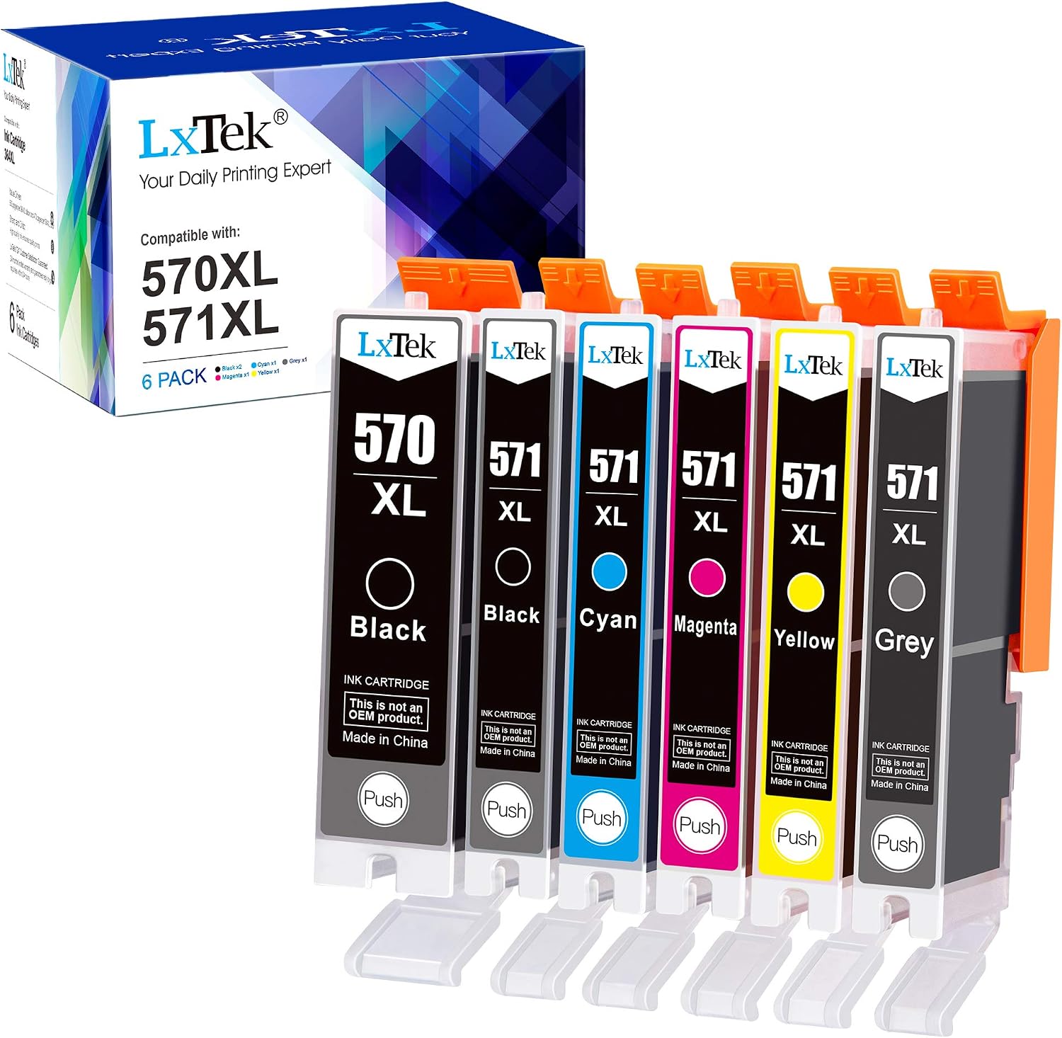 LxTek 570XL 571XL Ink Cartridge Compatible for Canon PGI-570 CLI-571 for Canon PIXMA TS5050 MG5750 TS5051 MG6850 MG5700 MG5751 TS6050 TS50532 (1PGBK 1Black 1Cyan 1Magenta 1Yellow 1Gery