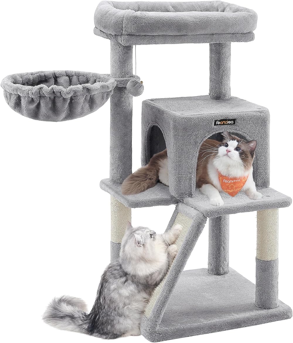 Feandrea Cat Tree Tower Widened Perch Large Cats PCT51WV1 Light Grey