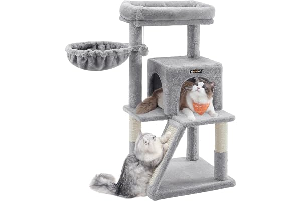 Feandrea Cat Tree, Small Cat Tower with Widened Perch for Large Cats Indoor, Kittens, 96 cm Multi-Level Cat Condo, Scratching