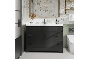 eclife 48" Bathroom Vanities Sink Combo with Painted Surface, Modern Drawered Cabinet W/Decorative Wave Lines, Undermount Single Sink, Matte Black Faucet Drain, Black