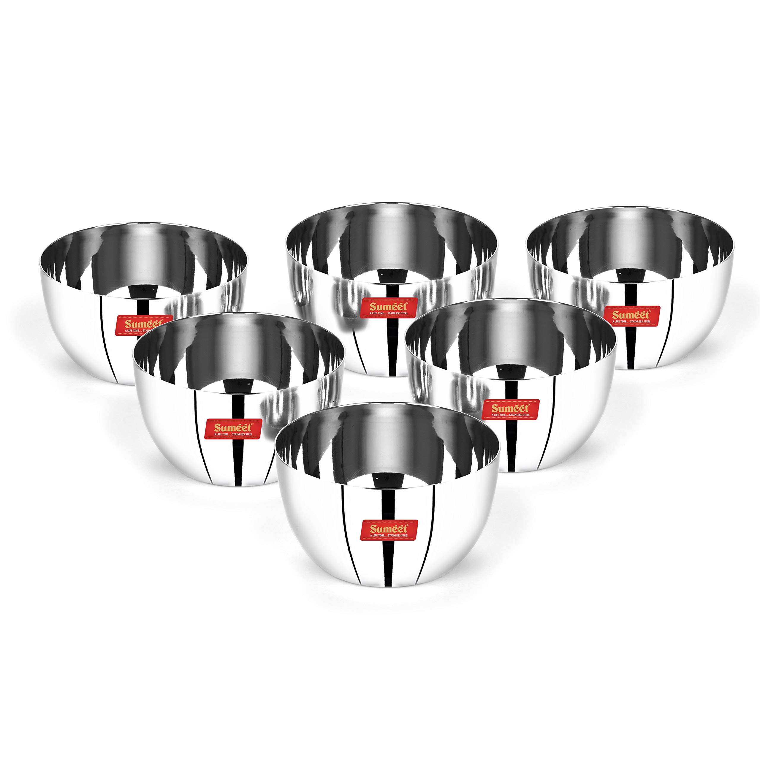 Sumeet Heavy Gauge Stainless Steel Apple Bowl/Wati/Katori with Mirror Finish – 9.2cm Dia, Set of 6pc, 220ML Each