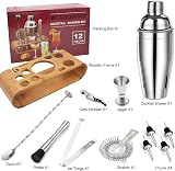 AYAOQIANG 750ml Stainless Steel Cocktail Shaker Set with Bamboo Stand 12pcs view 2