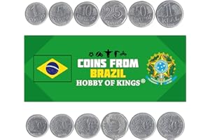 HOBBY OF KINGS Set of 6 Coins from Brazil. 1, 5, 10, 25, 50 CENTAVOS, 1 Real. Brazilian Currency 1994-1997