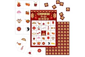 Lesixur Chinese New Year Bingo Games - Lunar New Year Eve Bingo Games for 24 Players, Happy New Years Party Supplies, Icebreaker Games for Family, Friends, Classmates, Colleagues, Neighbors- A02