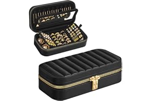 SONGMICS HOME ANAH Collection - Travel Jewelry Case, Small Jewelry Box Organizer with Mirror, 10.5 x 20.5 x 6 cm, PU Surface 